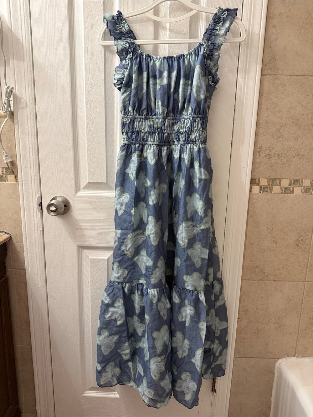MELLODAY Blue Butterfly Ruffle-Strap Tiered Dress